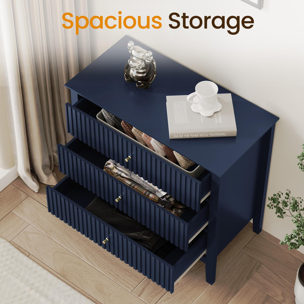32" Blue 3 Drawer Wood Nightstand D303083