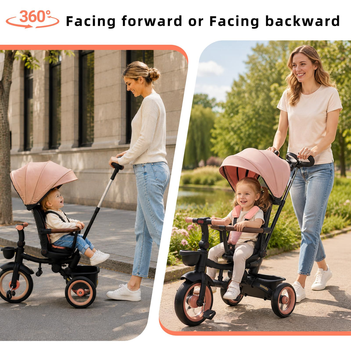 7-in-1 Tricycle Stroller with Push Handle, Rotating Seat, UV-Proof Canopy, Non-Pneumatic Wheels, Dual Brakes and Storage G168
