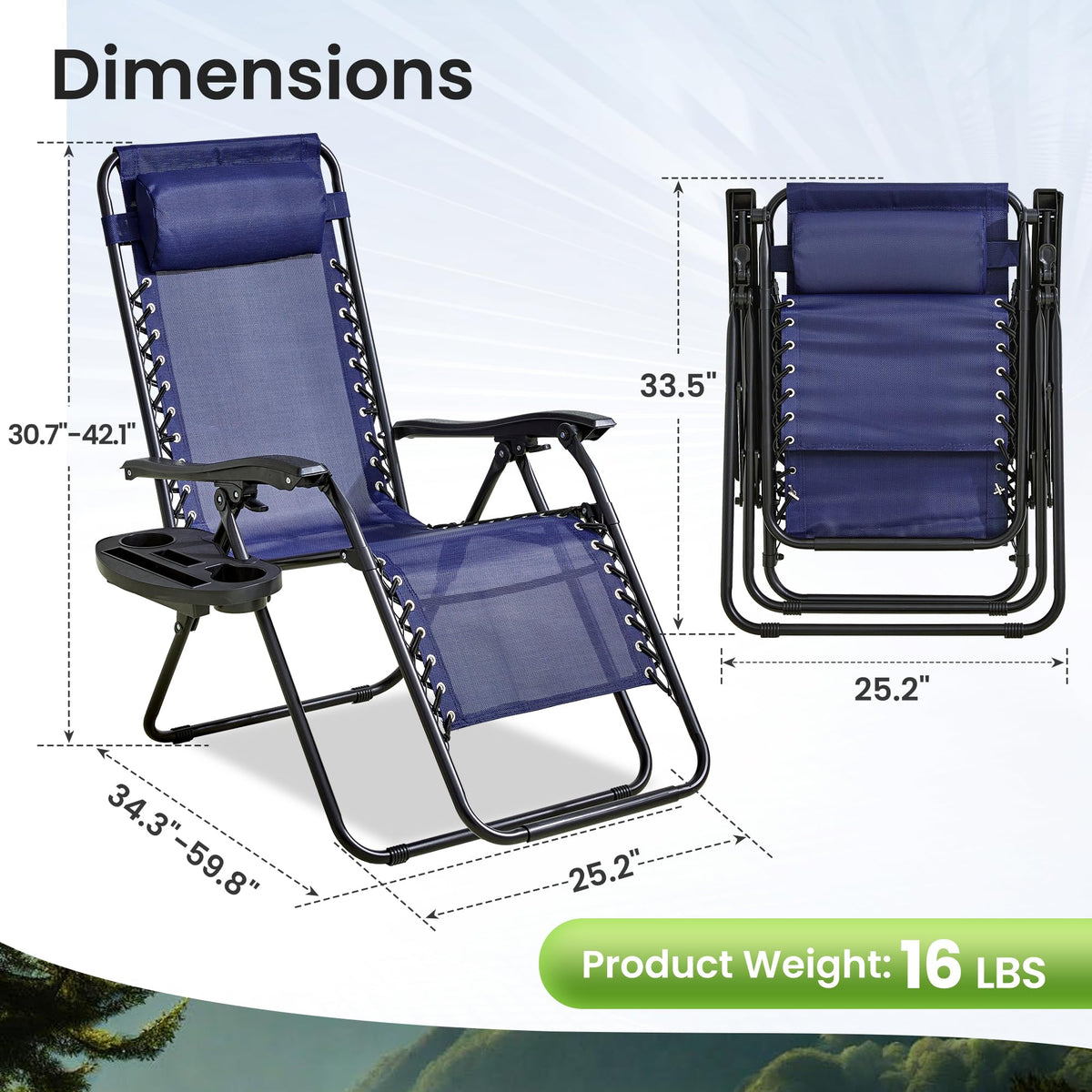 Blue 2-Pack Zero Gravity Lounge Chair with Cup Tray C9772