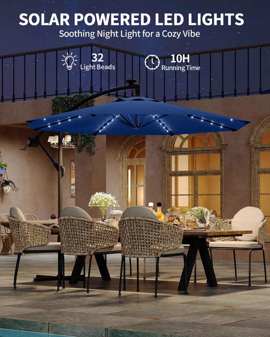 10FT Solar Lights Offset Patio Umbrella with Cross Base N652997
