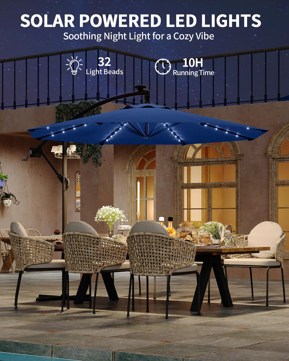 10FT Solar Lights Offset Patio Umbrella with Cross Base N652997