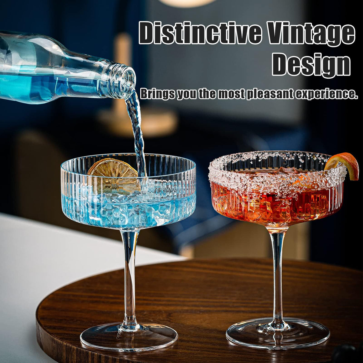 Set of 6 Ribbed Coupe Cocktail Glasses X858393