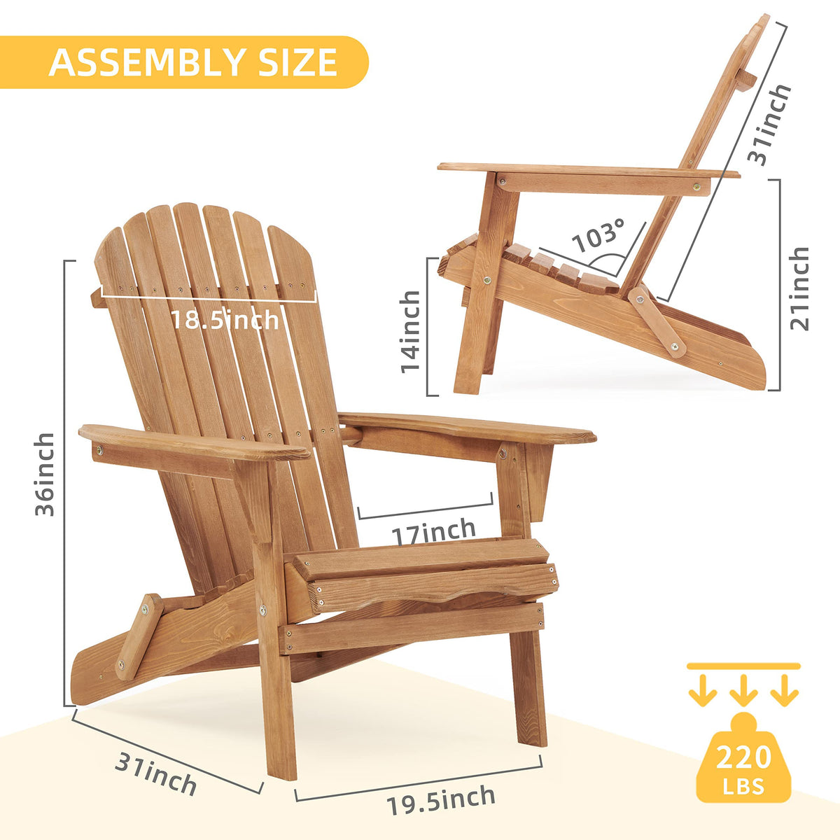 Wooden Folding Adirondack Chair Set of 2 Solid Cedar Light Brown V1053