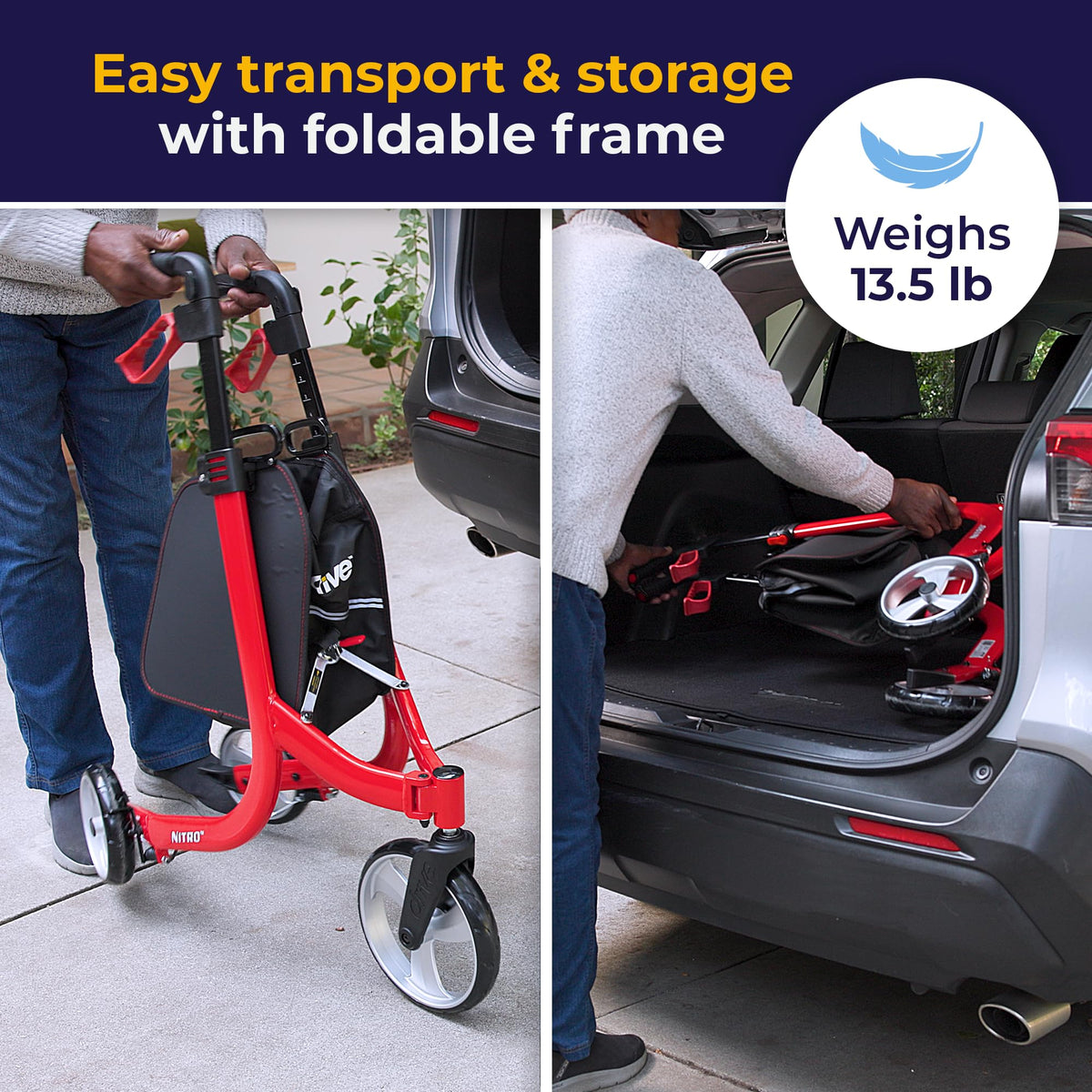 Red 3 Wheel Rollator Walker X2744