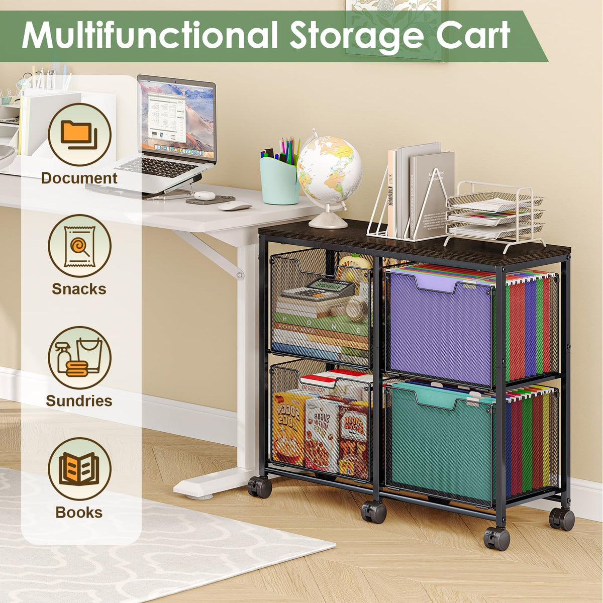 Black 4 Drawer Mobile File Cabinet Y38256
