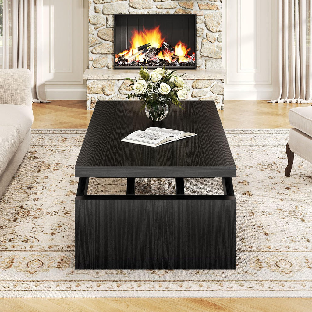 47 Inch Black Oak Wood Coffee Table J3025