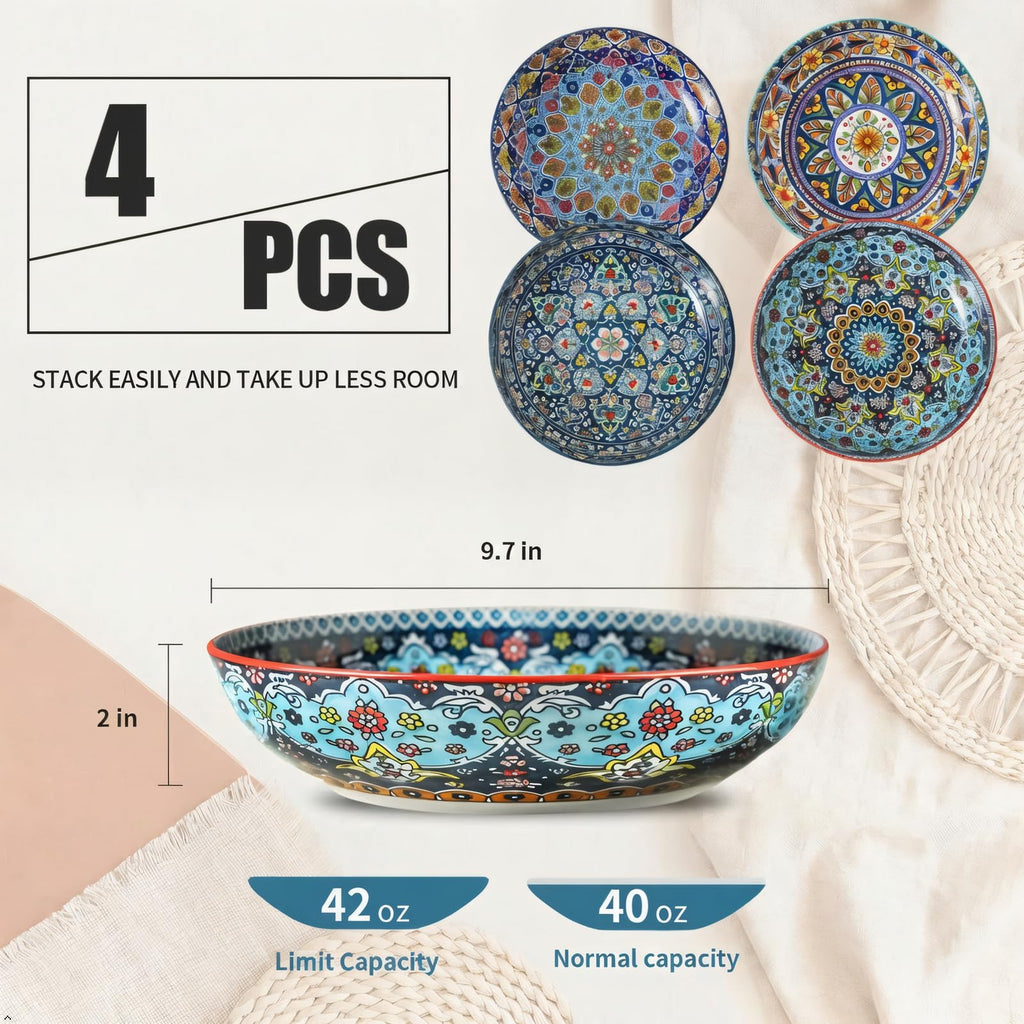 Pasta Bowls Set of 4, 42 oz Ceramic Serving Bowls X480738