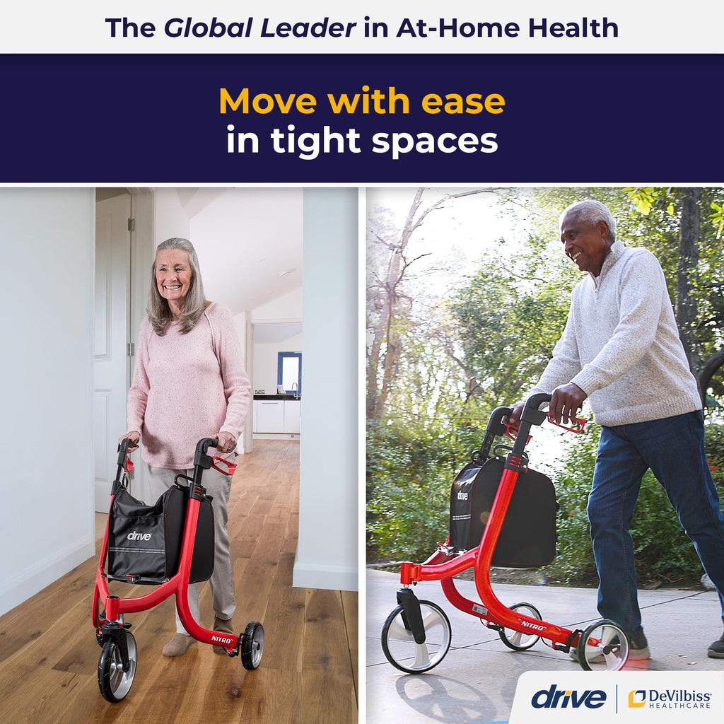 Red 3 Wheel Rollator Walker X2744