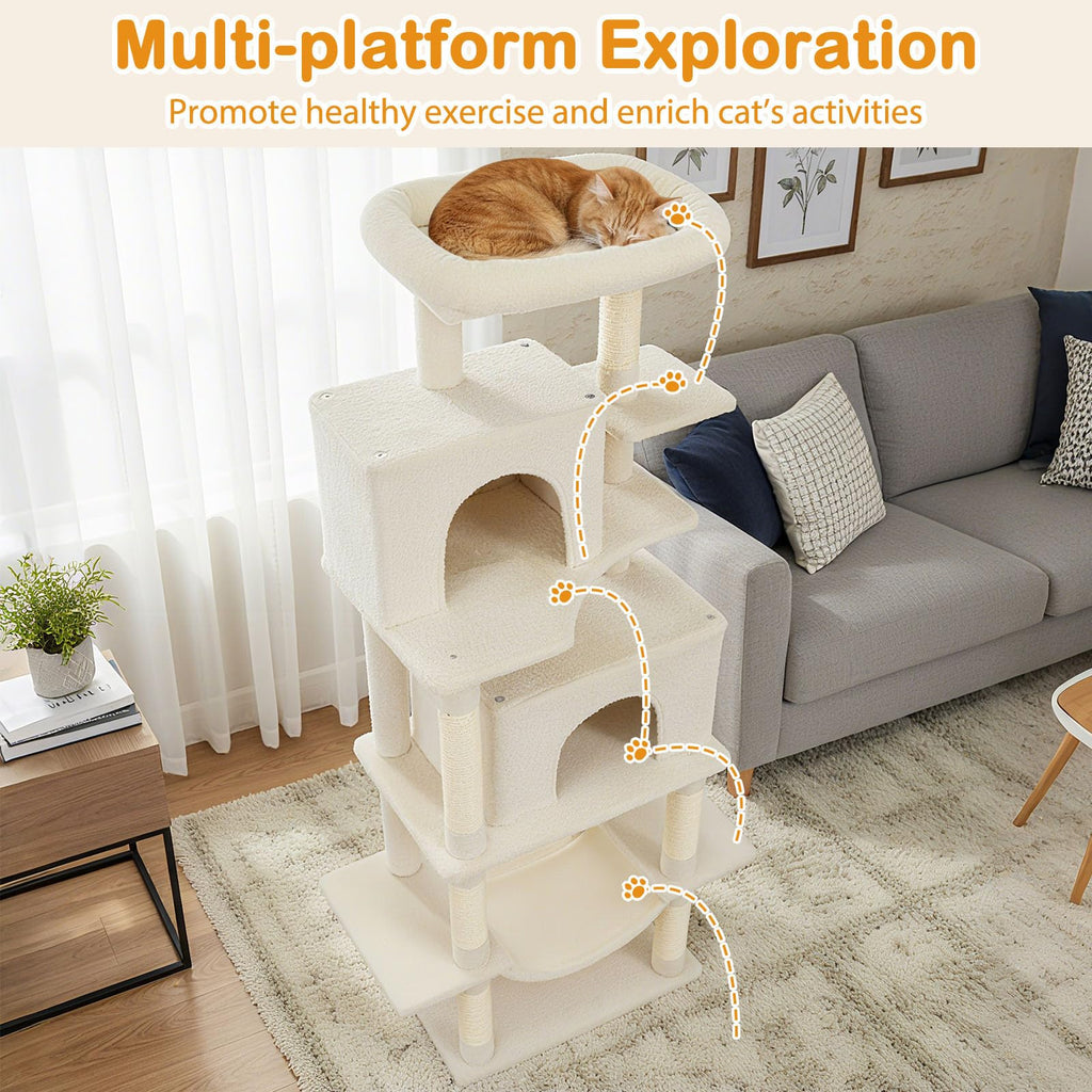 70 Inch Multi-Level Cat Tree with Sisal Scratching Posts and Condos N367157