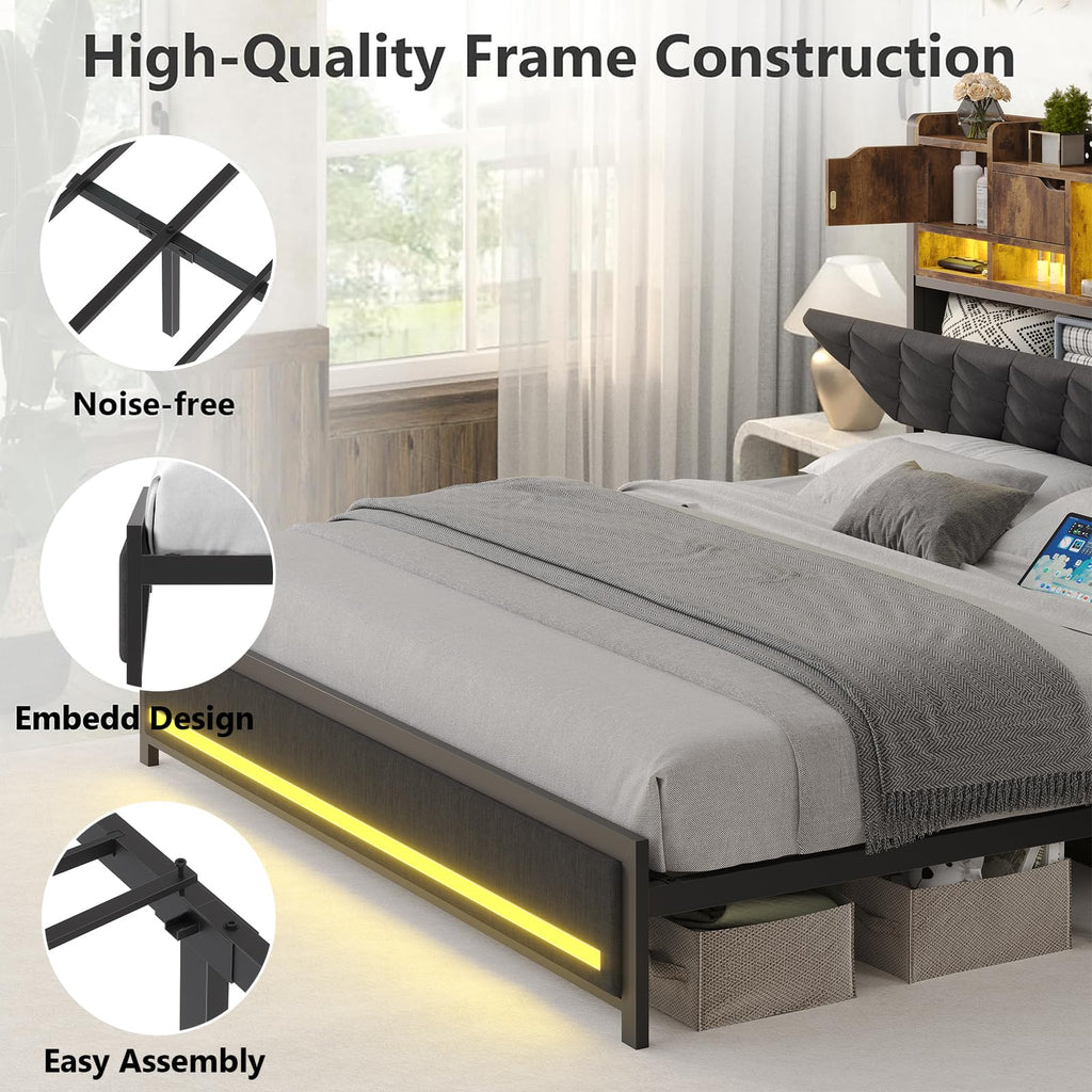 King Size Bed Frame with Storage & Upholstered Headboard M192849