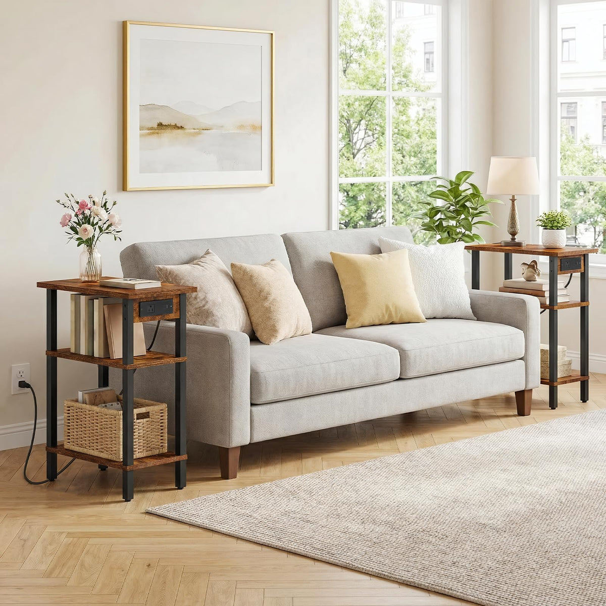 Narrow 3-Tier Side Table with Charging Station E96873