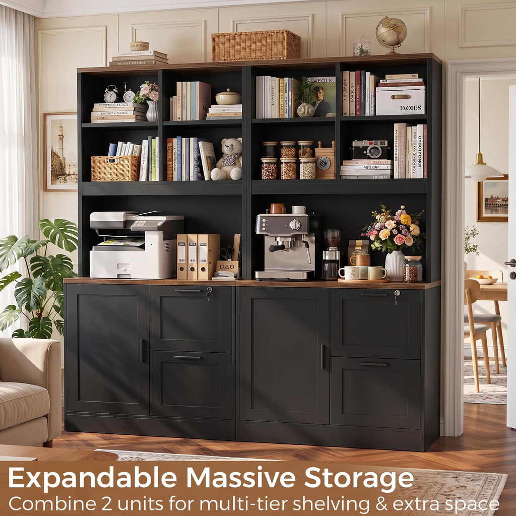 Black Vertical File Cabinet Bookcase with Printer Stand P64834