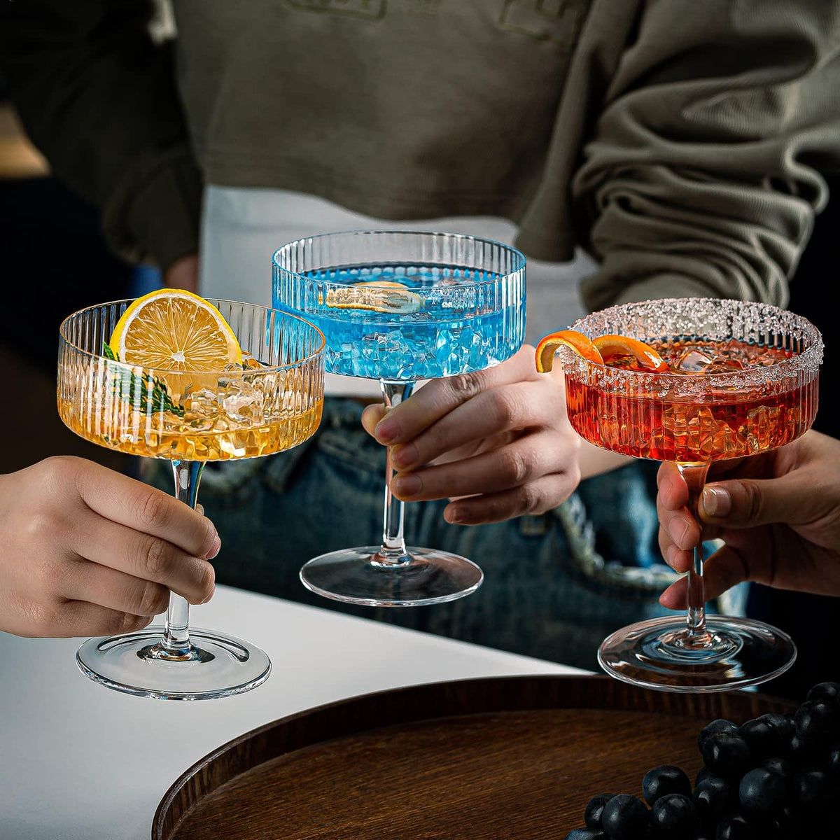 Set of 6 Ribbed Coupe Cocktail Glasses X858393