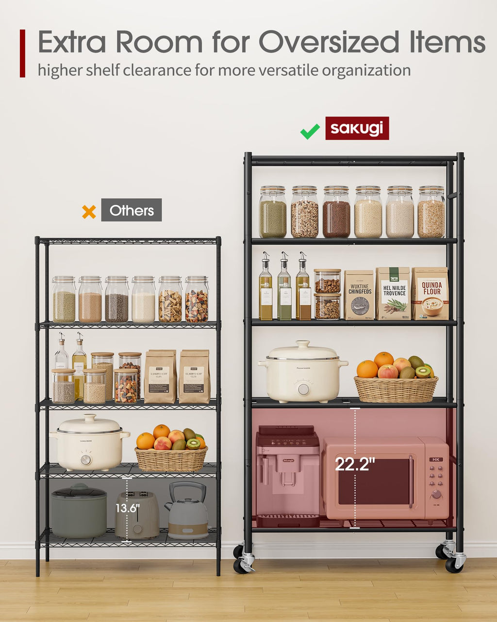 5-Tier Storage Shelves Black with Wheels L612