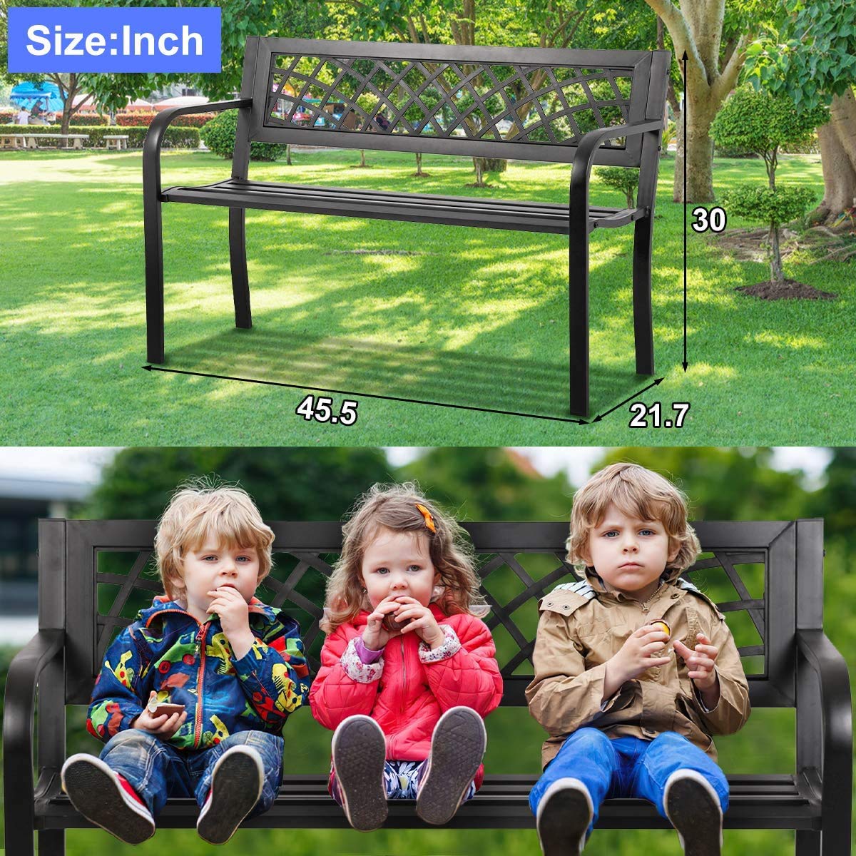 400 lbs Cast Iron Outdoor Bench with Black Checkered Design R672