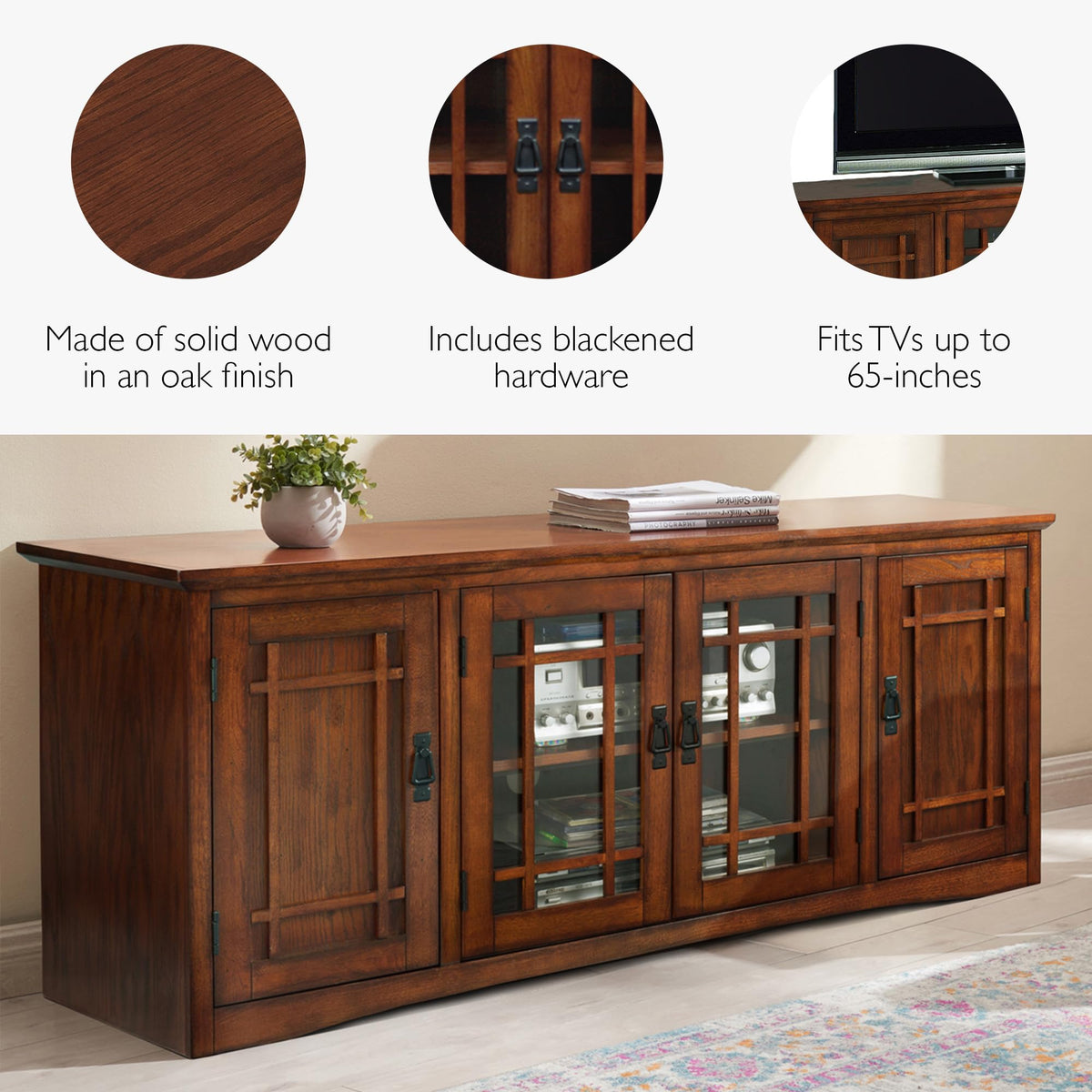Solid Wood Mission Oak Four Door TV Stand H137108