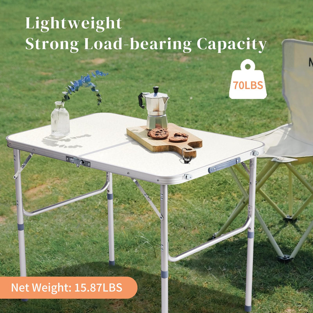 Aluminum Folding Table, Portable and Adjustable Rectangle Table, White (3FT) J81705