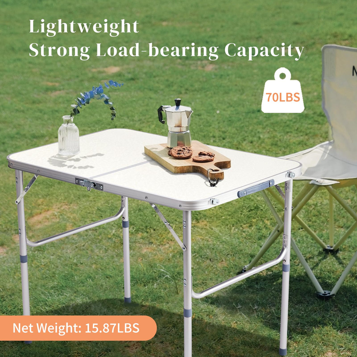 Aluminum Folding Table, Portable and Adjustable Rectangle Table, White (3FT) J81705