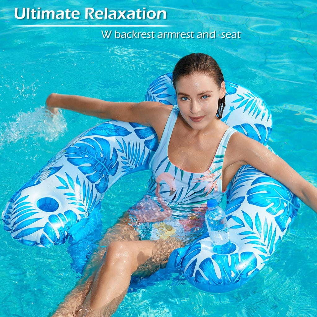 Inflatable Pool Float Chair 2Pack with Cup Holder Q79914