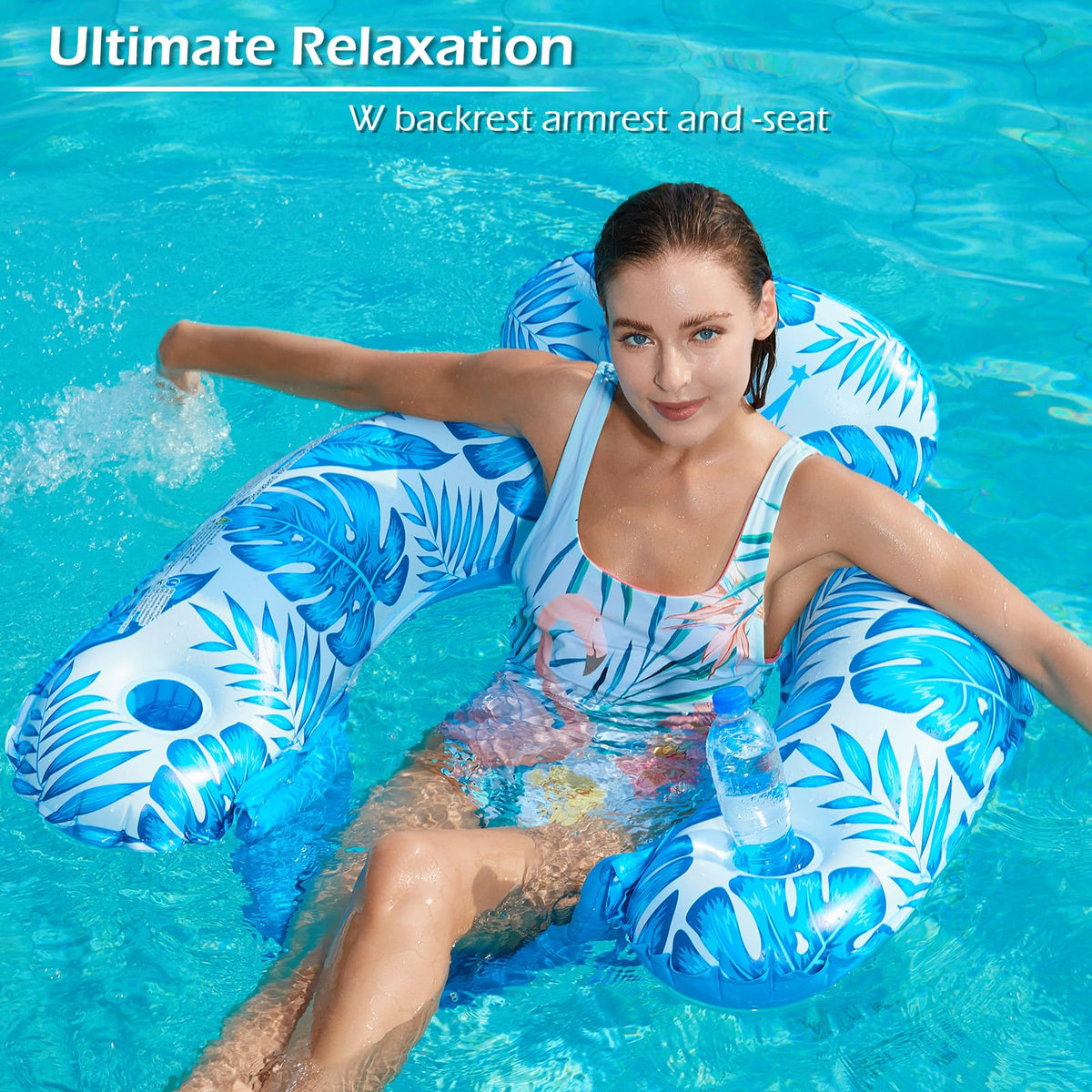 Inflatable Pool Float Chair 2Pack with Cup Holder Q79914