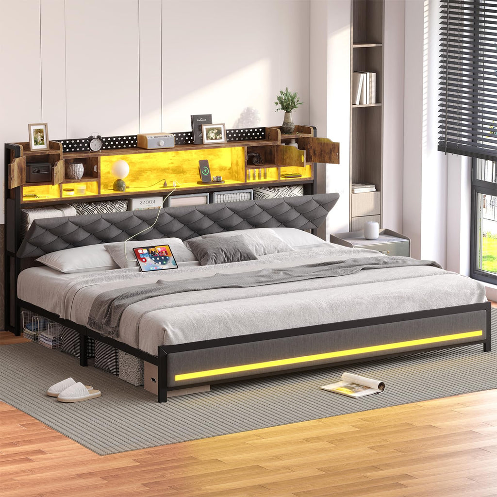 King Size Bed Frame with Storage & Upholstered Headboard M192849
