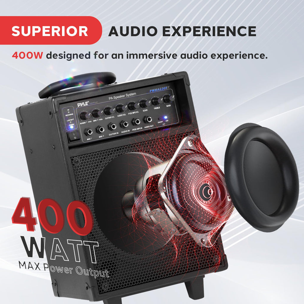 Wireless Portable PA System 400W Bluetooth Compatible Rechargeable Battery Powered Speaker Microphone Set C55546