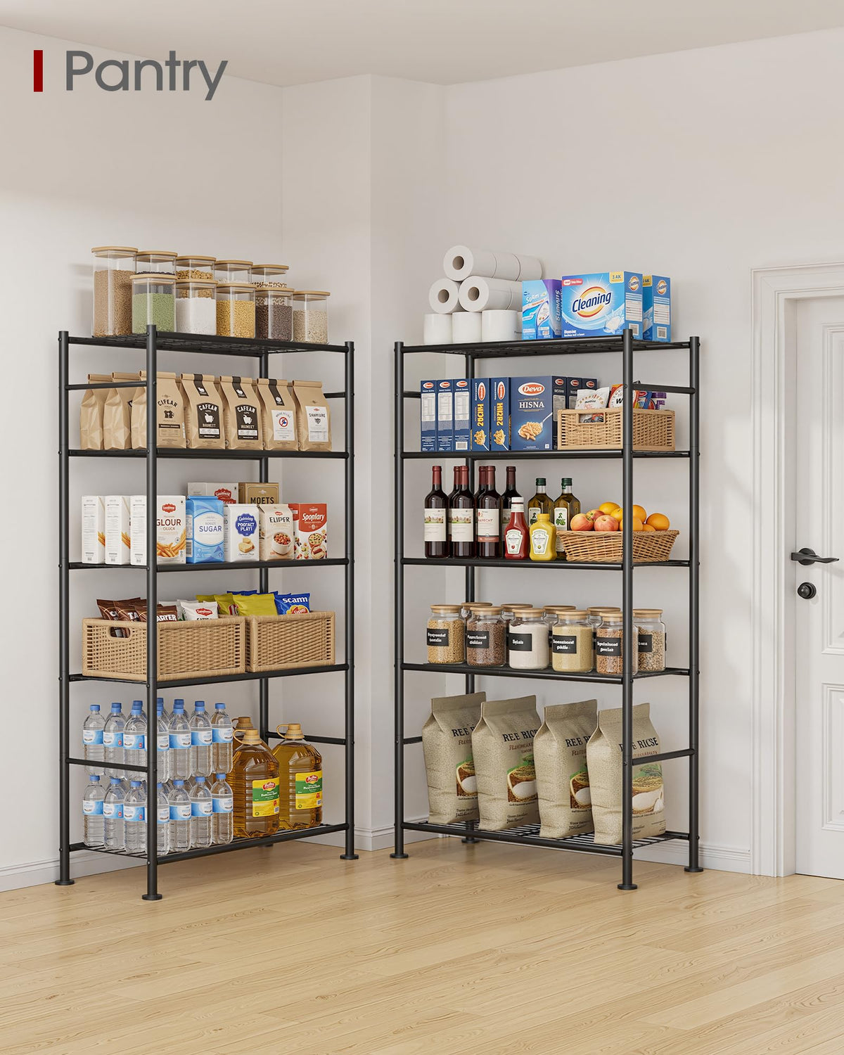 5-Tier Storage Shelves Black with Wheels L612