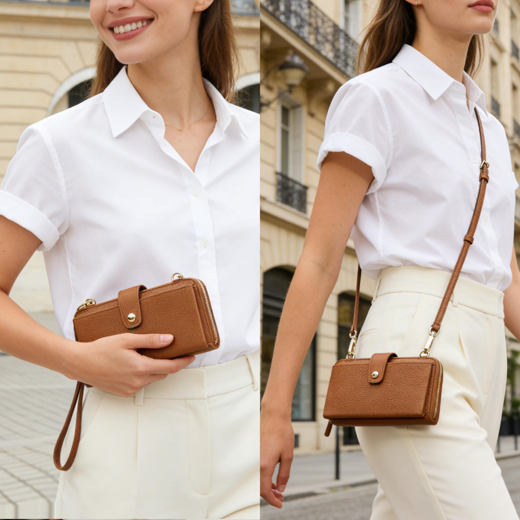 Small Leather Crossbody Wristlet Wallet and Phone Purse Q71158