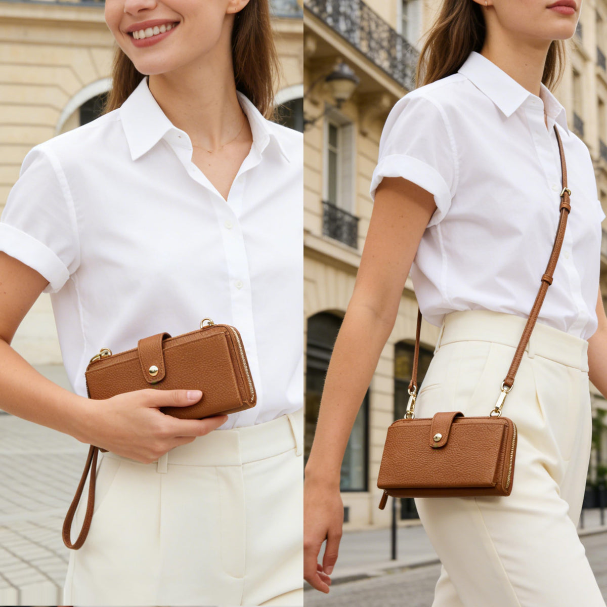 Small Leather Crossbody Wristlet Wallet and Phone Purse Q71158