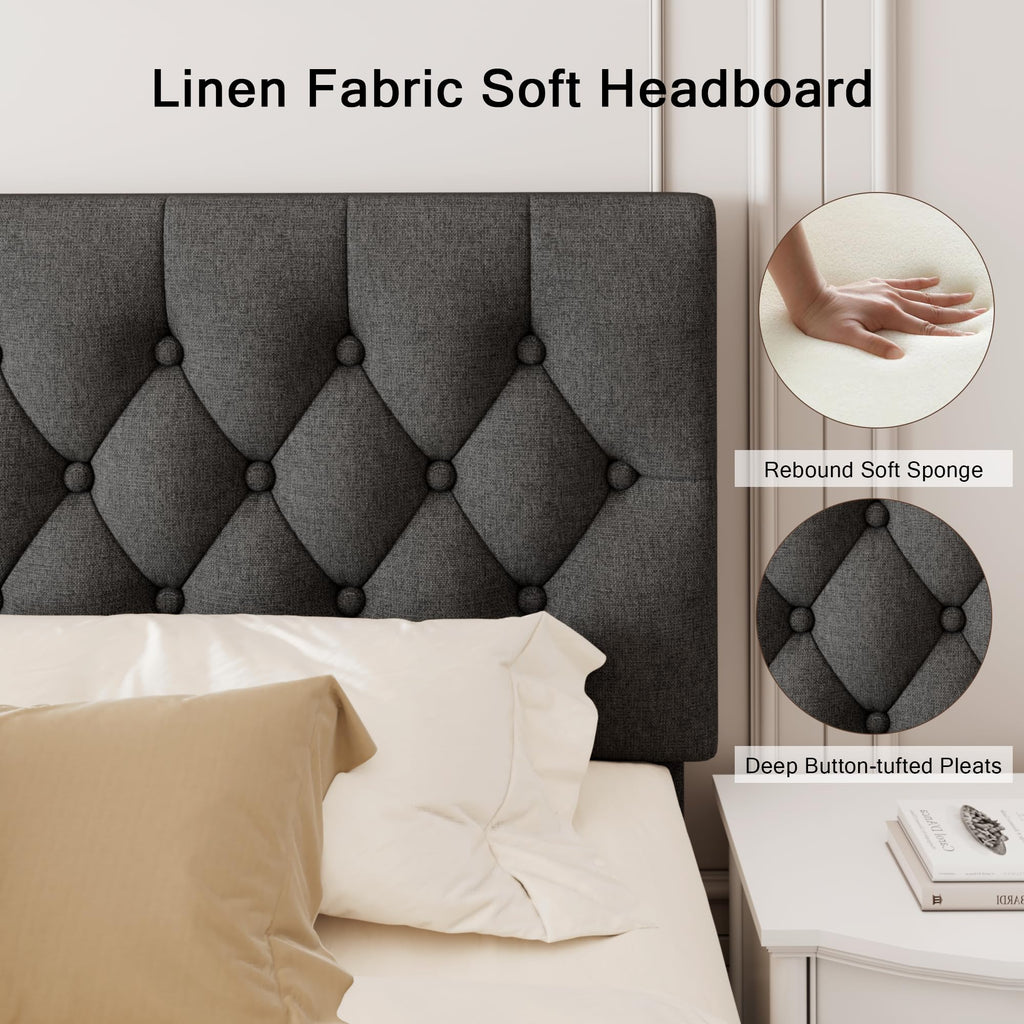 King Size Upholstered Platform Bed with Headboard A809