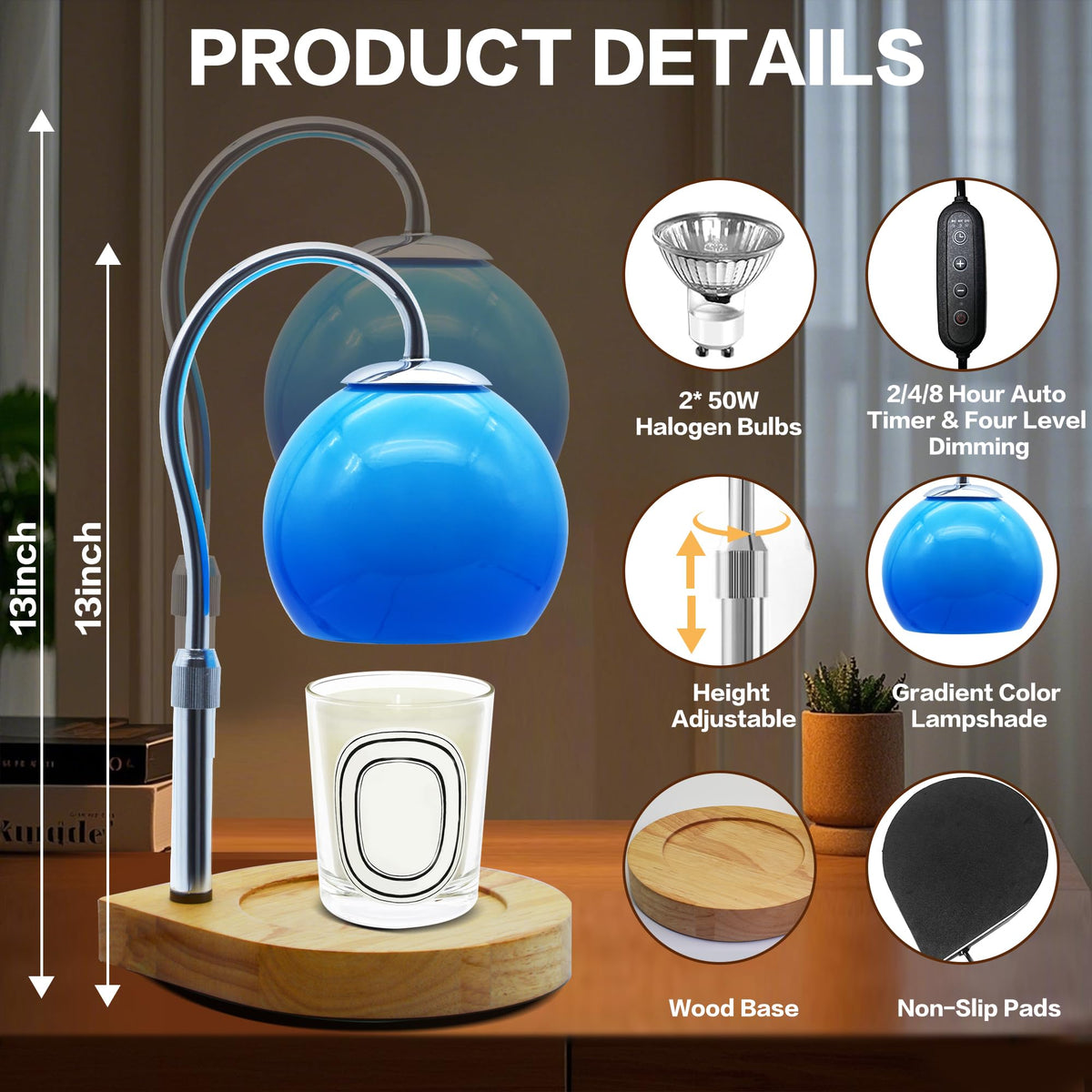 Candle Warmer Lamp with Timer and Adjustable Height D3384
