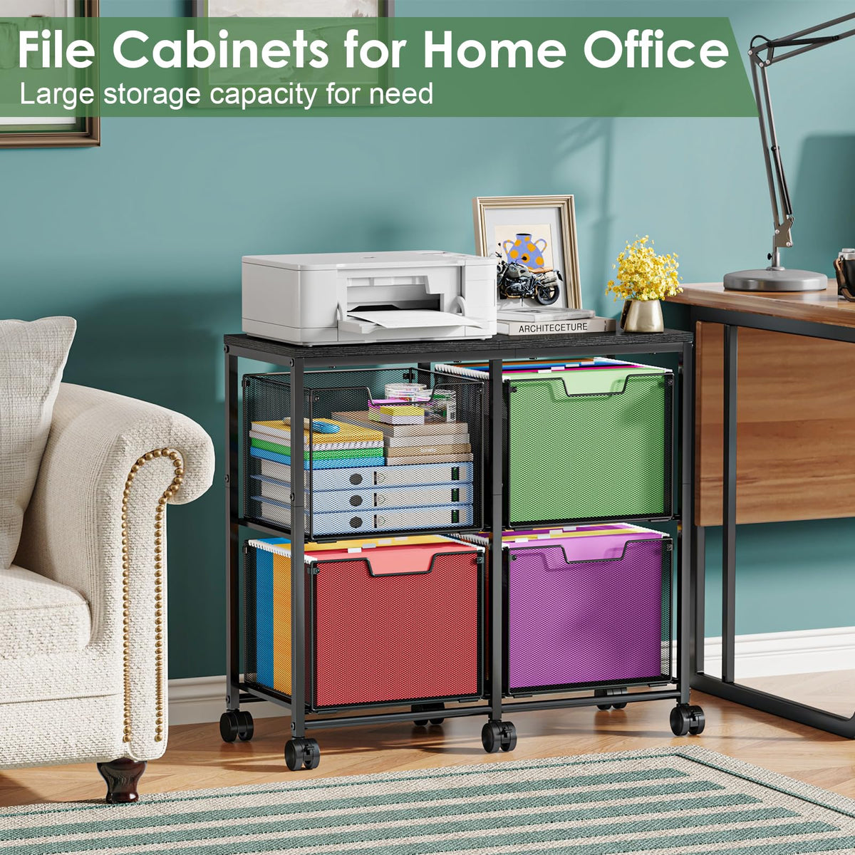 Black 4 Drawer Mobile File Cabinet Y38256