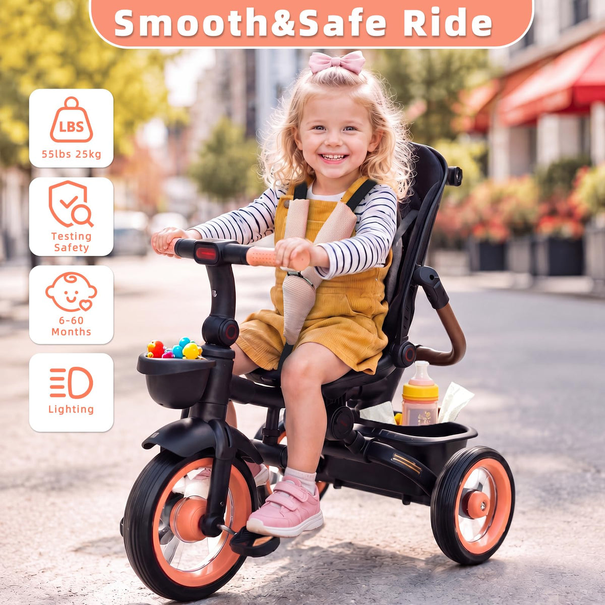 7-in-1 Tricycle Stroller with Push Handle, Rotating Seat, UV-Proof Canopy, Non-Pneumatic Wheels, Dual Brakes and Storage G168