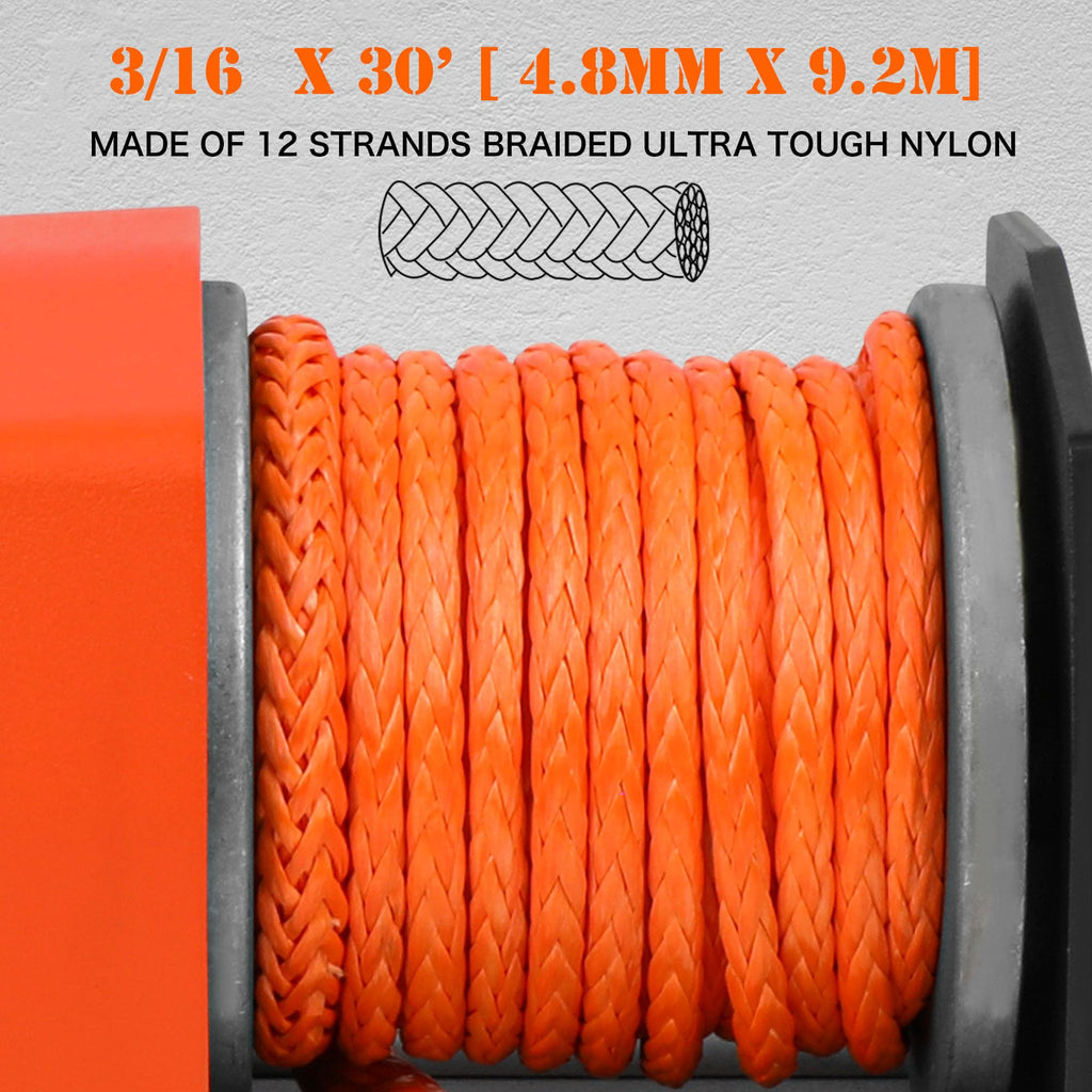 2500 lb Electric Winch 30ft Synthetic Rope 12V DC E970522