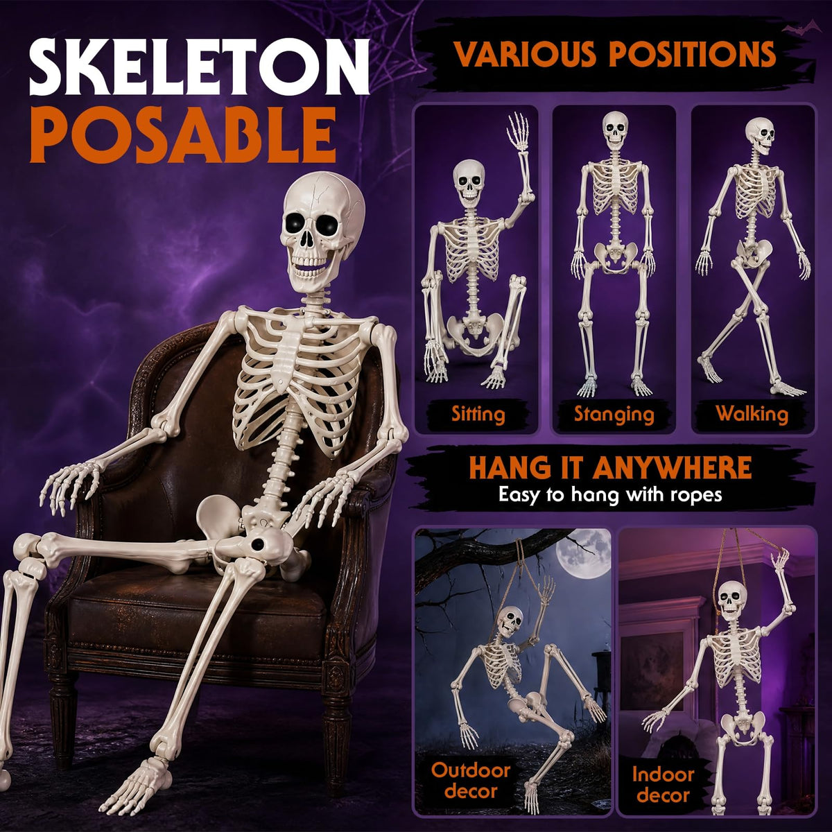 5.4FT Plastic Full Body Skeleton with Movable Joints O61428