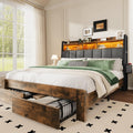 King Size Upholstered Bed Frame with 2 Storage Drawers and Charging Station T931
