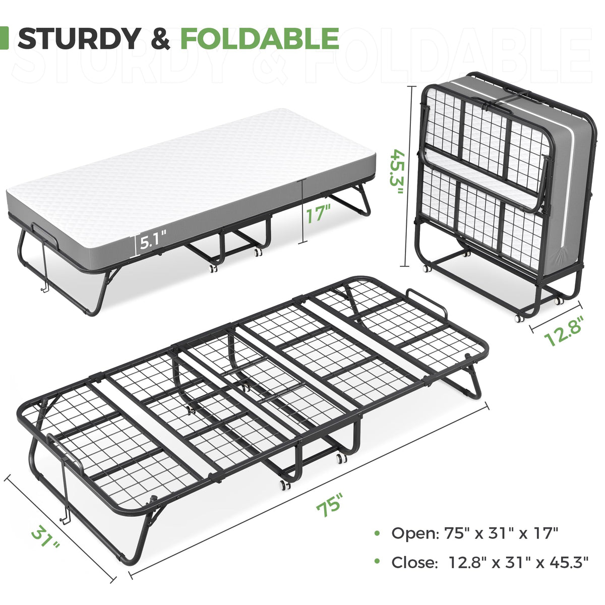 75" × 31" Folding Bed with Mattress E332447