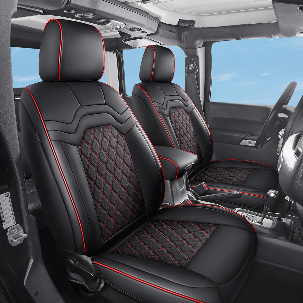 Waterproof Leather Seat Covers Full Set Black Red J462