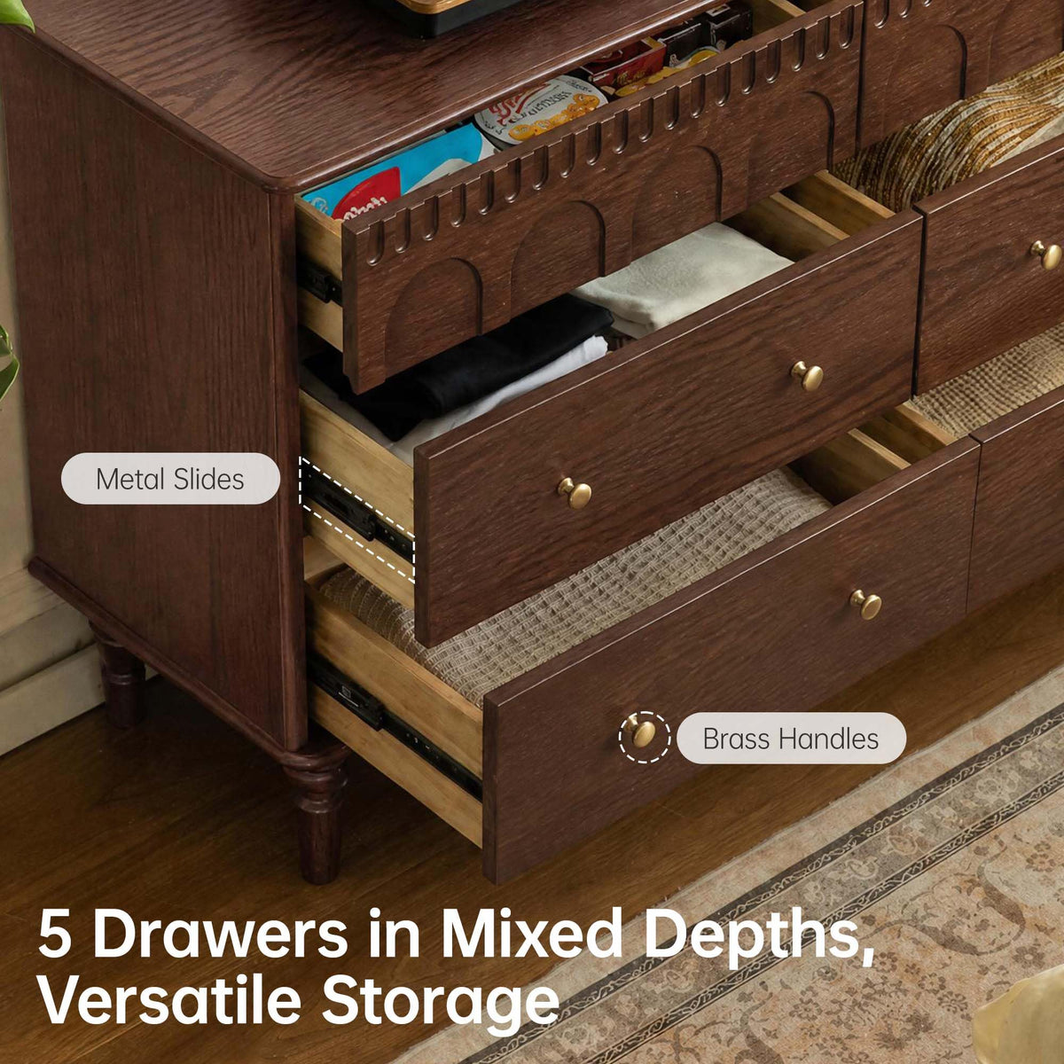 100% Solid Wood 5 Drawers Nightstand I498251