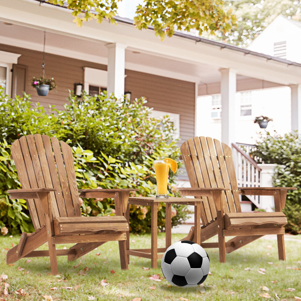 Wooden Folding Adirondack Chair Set of 2 Solid Cedar Light Brown V1053