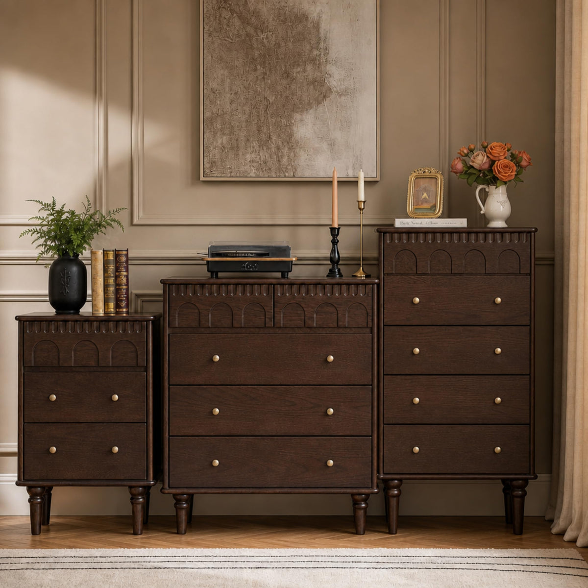 100% Solid Wood 5 Drawers Nightstand I498251