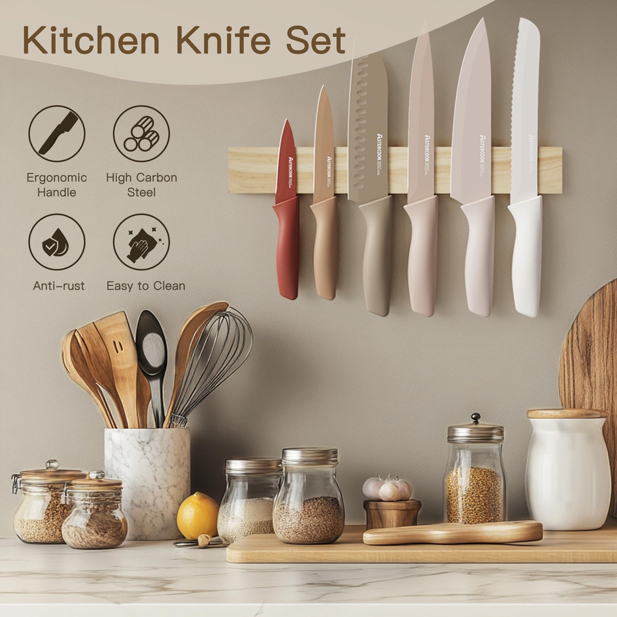 13 Piece Stainless Steel Kitchen Knife Set with Blade Guards S100