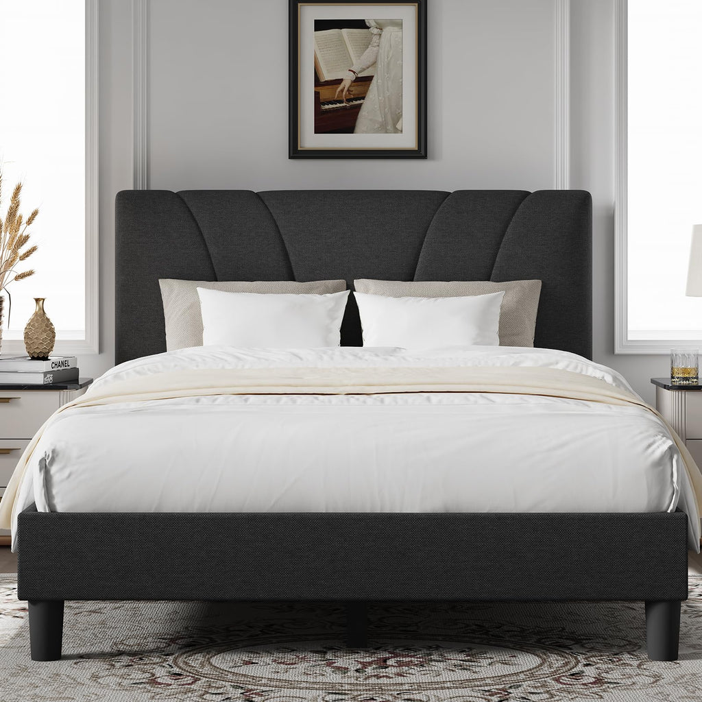 Queen Size Linen Upholstered Bed Frame with Headboard Q42383