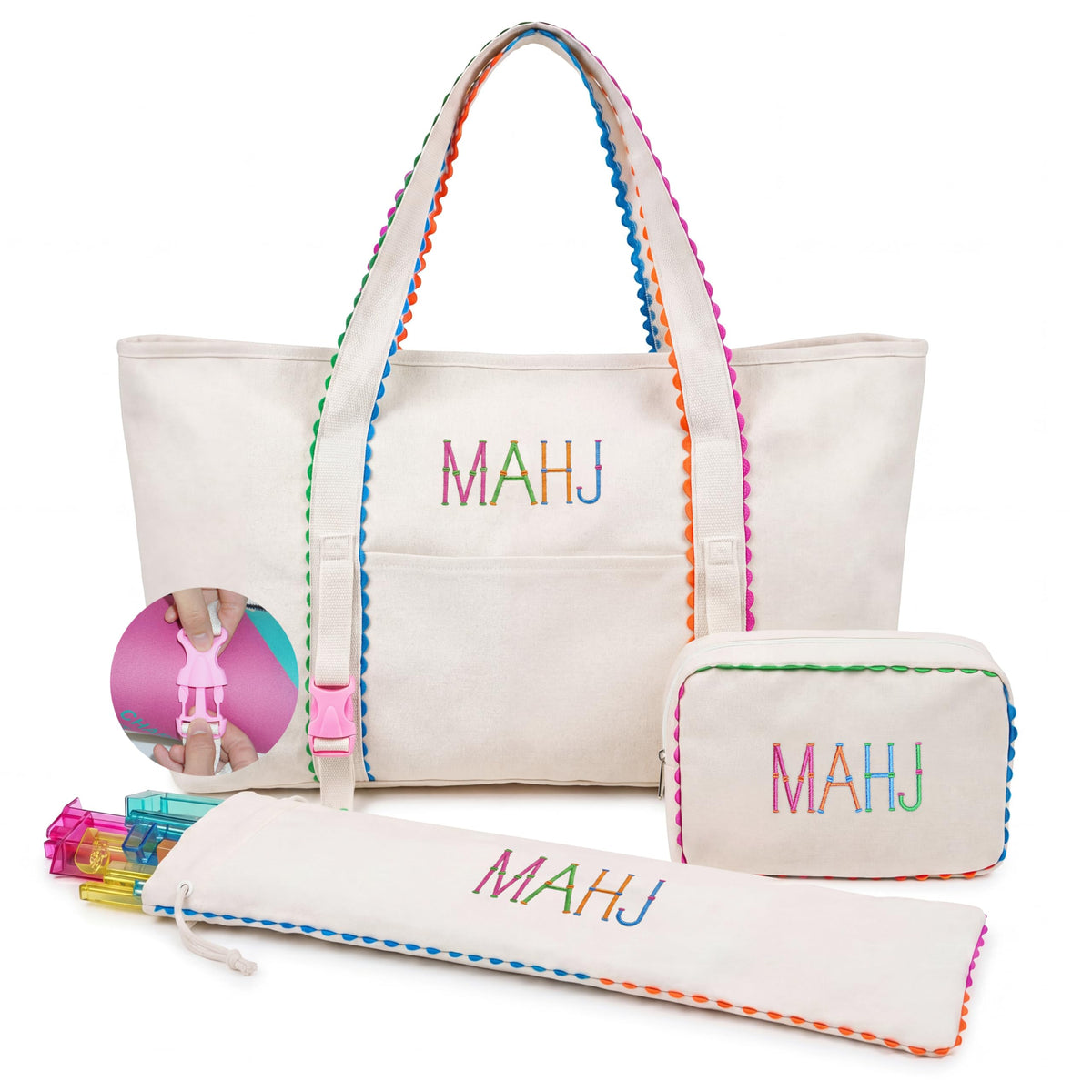 3 Pcs Canvas Mahjong Bag Set V797