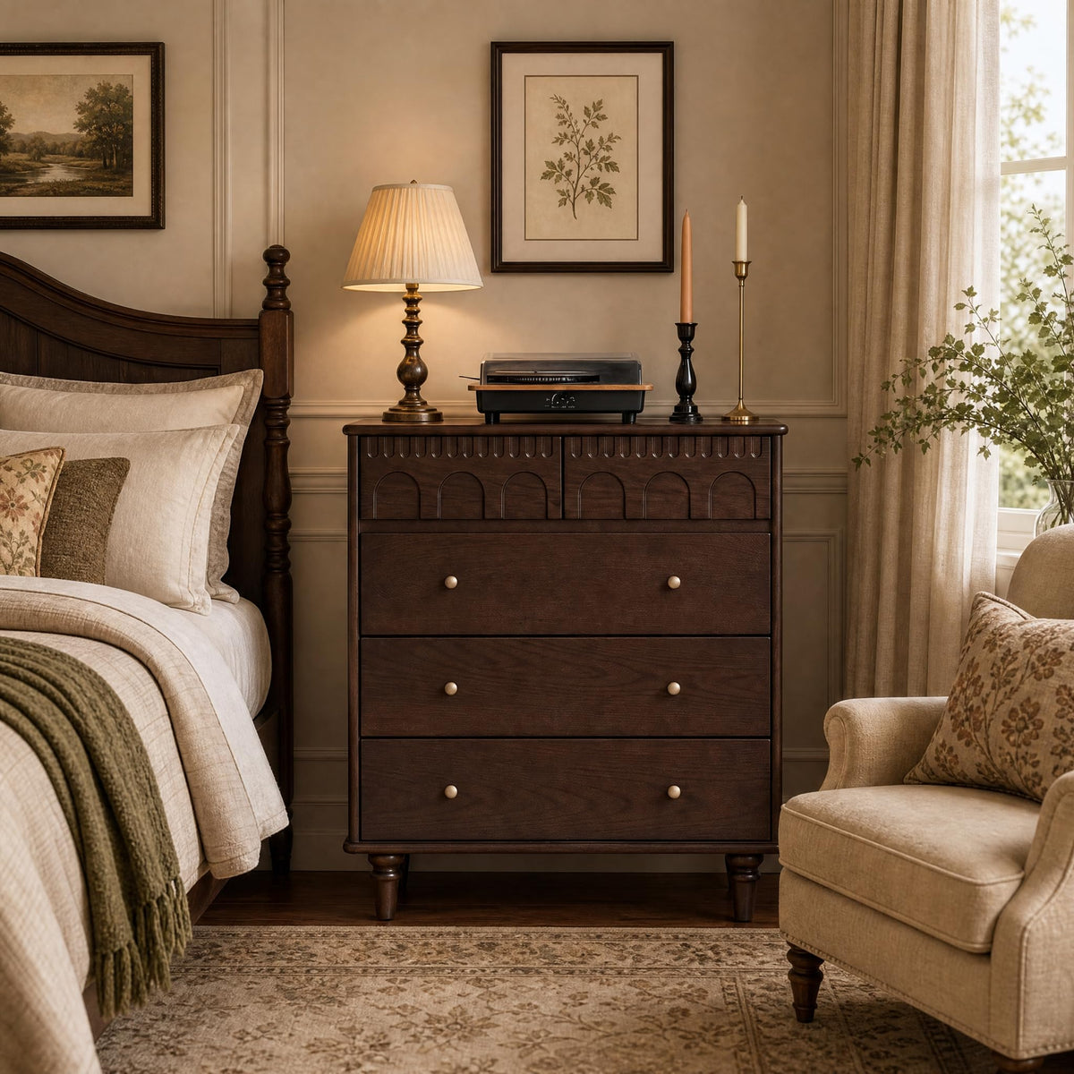 100% Solid Wood 5 Drawers Nightstand I498251