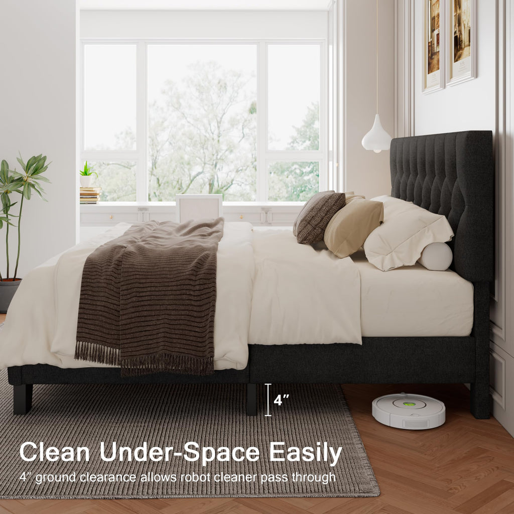 King Size Upholstered Platform Bed with Headboard A809