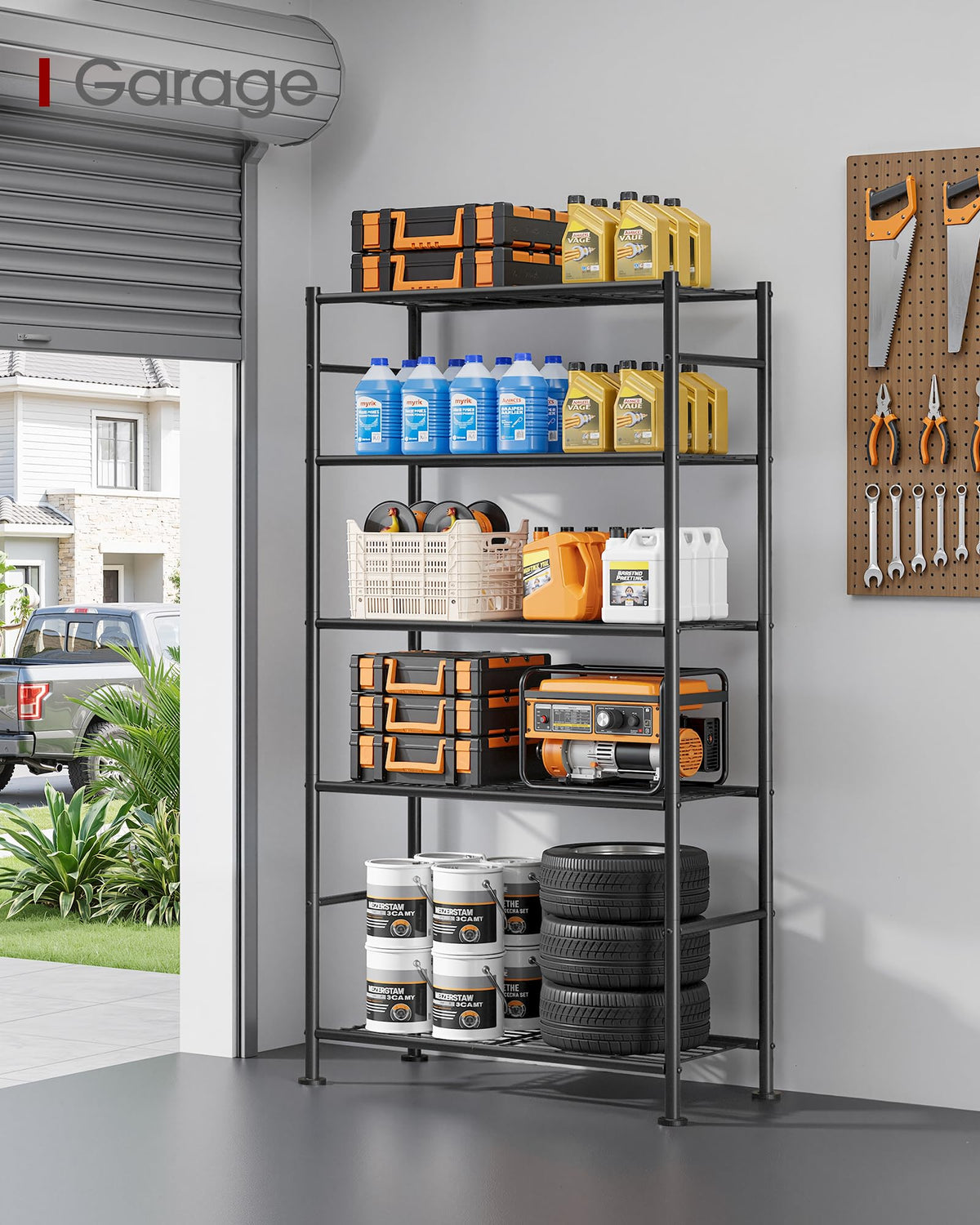 5-Tier Storage Shelves Black with Wheels L612