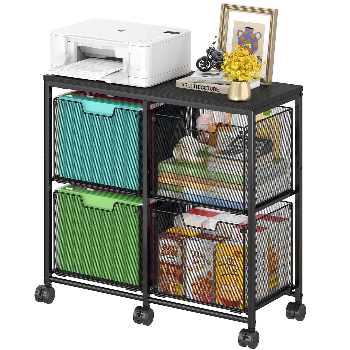 Black 4 Drawer Mobile File Cabinet Y38256