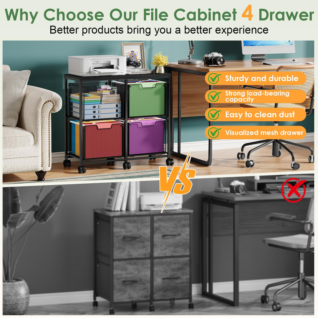Black 4 Drawer Mobile File Cabinet Y38256
