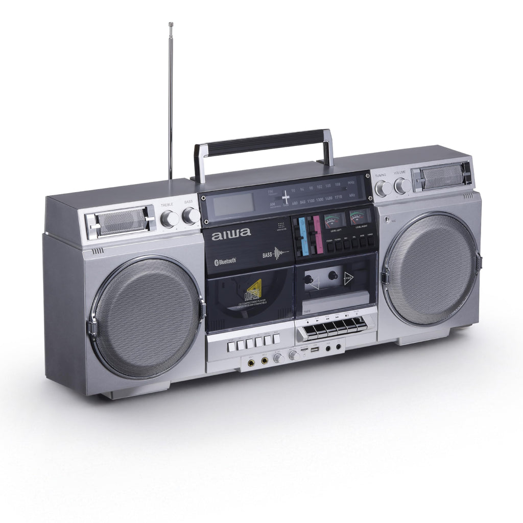 Retro Boombox CD Player with Cassette Recording, Bluetooth, FM/AM Radio, USB/SD/AUX Inputs, Dual 40W Speakers C159